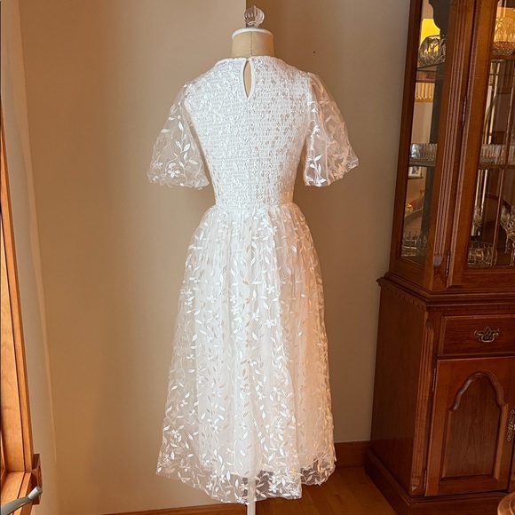 NWT Elegant White Embroidered Tulle Dress - Picture 10 of 12